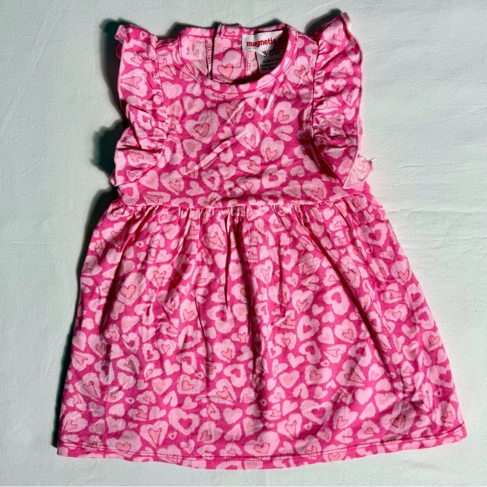 Magnetic Me Leopard Hearts Dress Girls 3-6M Pink Flutter-Sleeves Modal Spring